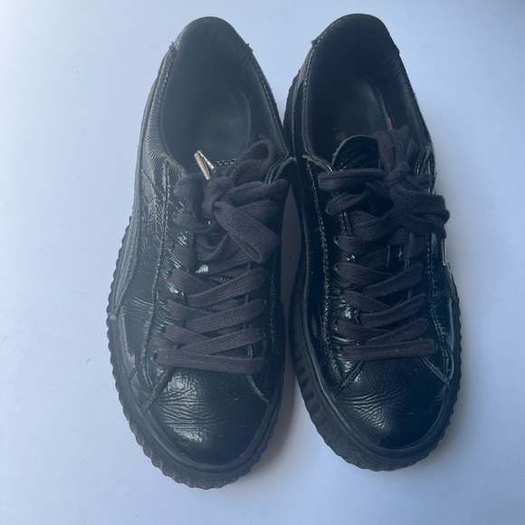 fenty puma by rihanna all black crinkle patent faux leather platform creepers - Picture 7 of 8